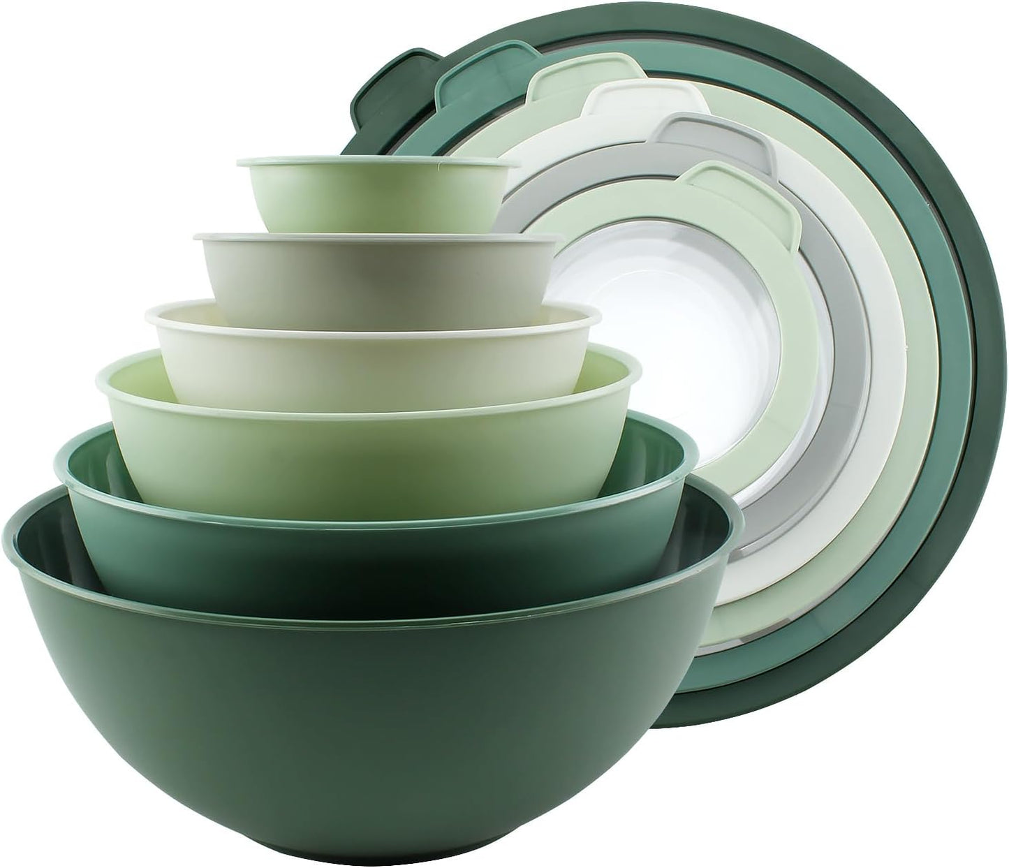 COOK WITH COLOR Mixing Bowls with Non Slip Bottom - 12 Piece Plastic Nesting Bowls Set includes 6 Prep Bowls and 6 Tritan Lids - Microwave Safe (Sage)