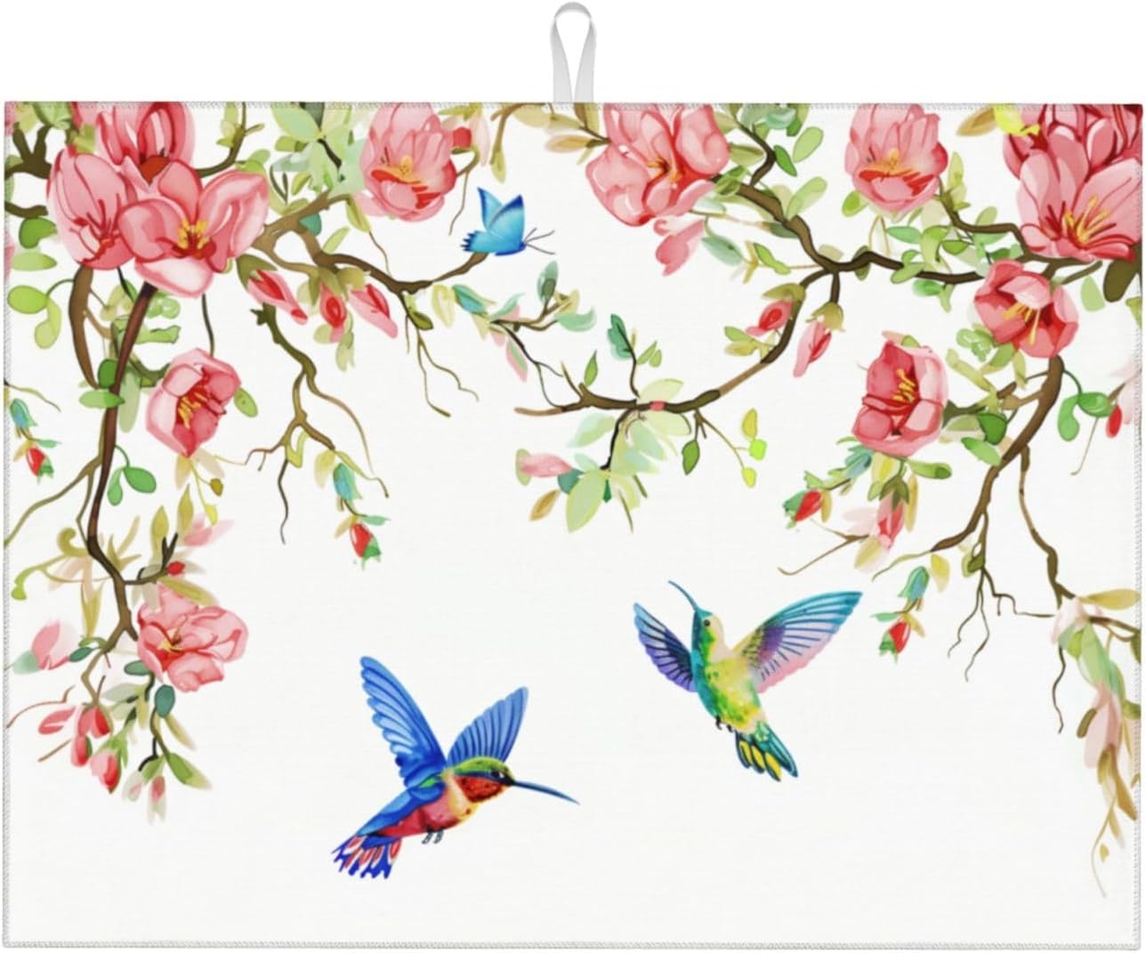 Hummingbird Butterfly Magnolia Dish Drying Mat 18x24 For Kitchen Counter Absorbent Microfiber Dishes Pad Dish Drainer Rack Mats Fast Dry Kitchen Accessories