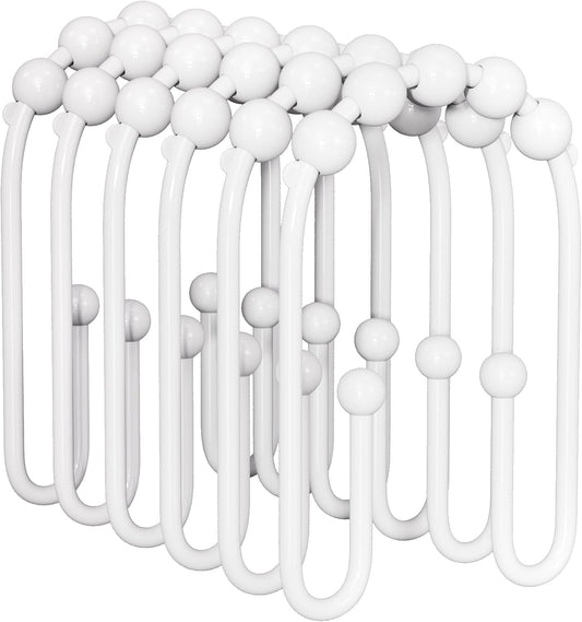 AmazerBath Shower Curtain Hooks White Metal Shower Curtain Rings Rust Proof, Double Sided Shower Curtain Hooks for Shower Curtain Liner Smooth Shower Hook Rings for Bathroom, Set of 12