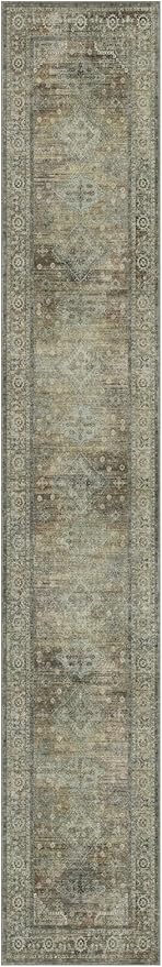 Runner Rug for Hallway Kitchen, 2x12 Machine Washable Runners Rug for Entryway, Soft Modern Boho Throw Rugs, Low Pile Floor Cover with Non Slip Backing, Distressed Light Greyish Sage Green