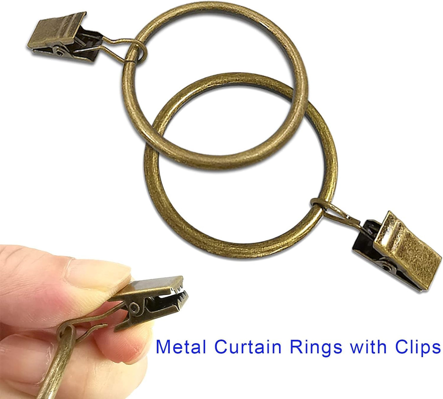 100 Pack Metal Curtain Rings with Clips, Drapery Clips Hooks, Decorative Curtain Rod Clips 1.5 in Interior Diameter, Antique Bronze