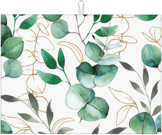Green Leaves Dish Drying Mat 18x24 For Kitchen Counter Absorbent Microfiber Dishes Pad Dish Drainer Rack Mats Fast Dry Kitchen Accessories