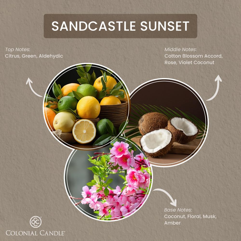 Colonial Candle Sandcastle Sunset Scented Jar Candle, Pop of Color Collection, 3 Wick, Green, 14.5 oz - Up to 60 Hours Burn
