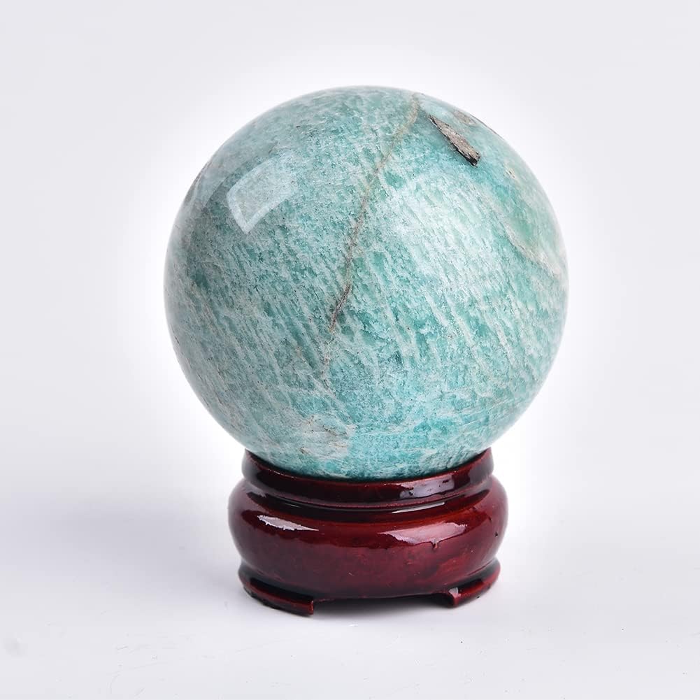 JIC Gem Natural Amazonite Crystal Ball with Wood Stand Gemstone Sphere,Polished Healing Energy Mineral Gemstone Balls for Reiki Chakra Decoration Fengshui (40-50mm)