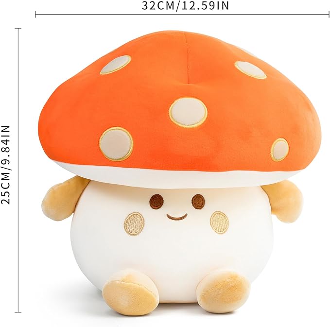 Mushroom Plush Toys 12 inch Cute Stuffed Mushroom Pillow Stuffed Toy Birthday Present Home Decor Halloween for Kids (Orange)