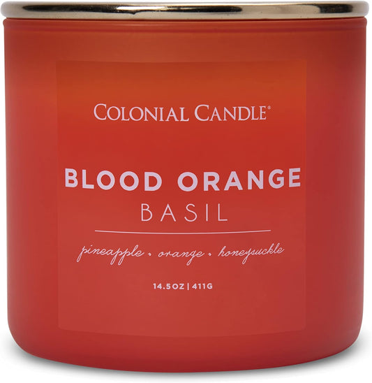 Colonial Candle Blood Orange Basil Scented Jar Candle, Pop of Color Collection, 3 Wick, Orange, 14.5 oz - Up to 60 Hours Burn