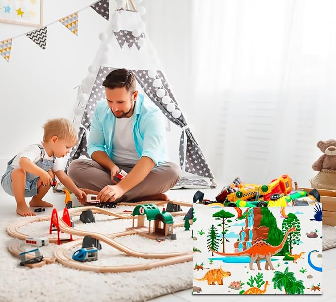 CLOCOR Rectangular Storage Basket Empty,Gift Basket, Waterproof Storage Bin with Handles, Room Decor(Ancient Dinosaurs)