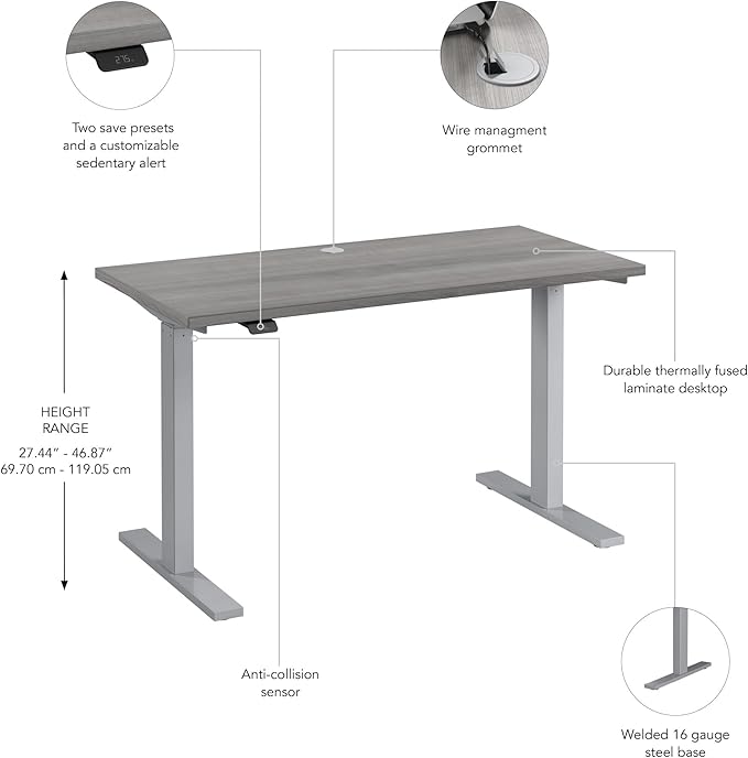 Bush Business Furniture 48-inch Electric Height Adjustable Standing Desk, Ergonomic Sit-Stand Computer Table for Home and Professional Office, Move 60 Series, Platinum Gray with Metallic Gray Base