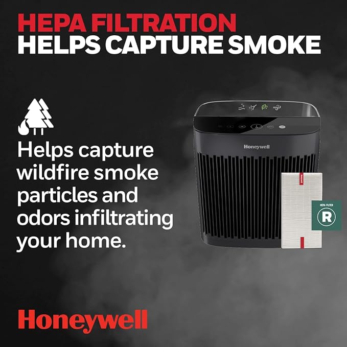 Honeywell Allergen Plus HEPA Air Purifier for Home, Large Rooms up to 900 Ft², Turbo Clean, HEPA Filter Reduces Allergens, Dust, Pollen, Pet Dander, All Smoke Types, Odors, Black, HPA5100B