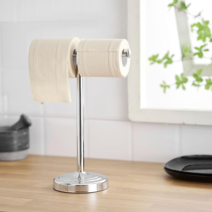RUMOSE 13 Inch Polished Chrome Towel Stand Hand Towel Holder Bathroom Kitchen Vanity Countertop T-Shape Towel Rack Free Standing Stainless Steel Towel Bar Towel Ring