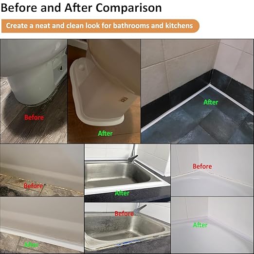 White Caulk Tape Self Adhesive Waterproof, Bathroom Peel & Stick Caulking Strip Floor Tile Wallpaper Toilet Tub Shower Wall Trim, DIY Project Renter Friendly Decor, Quick & Easy to Install in Minutes