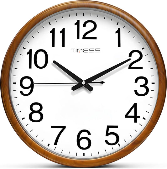 Wall Clock, Classic Wood Style Finish, 11 Inch Non-Ticking Silent Battery Operated Analog Clock, Ideal Retro Decor for Home, Bedroom, Living Room, Kitchen, Bathroom, Office(Wood Yellow)