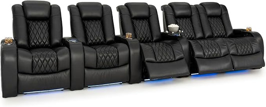 Seatcraft Diamante Zero-Gravity CoolZero Italian Leather Home Theater Seating, Power Headrest, Power Recline, Row of 5 Right Loveseat, Black