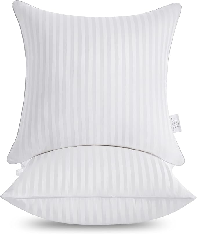 Oubonun 30 x 30 Throw Pillow Inserts, Firm and Fluffy Decorative Square Pillows for Couch Bed Sofa with Soft Cotton Cover White Cushion with Down Alternative Pack of 2