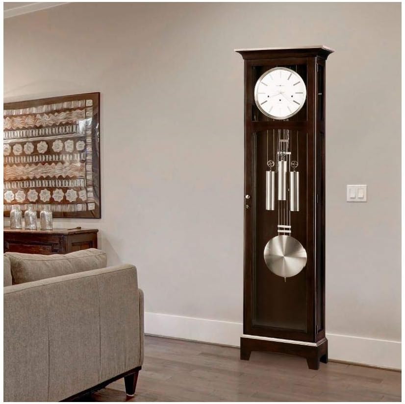 Howard Miller Urban II Floor Clock, with Nickel-Finished Doorknob - Espresso Finish, Adjustable Leveler & Analog Display Roman Numeral Vertical Grandfather Home Decor for Home and Living Room
