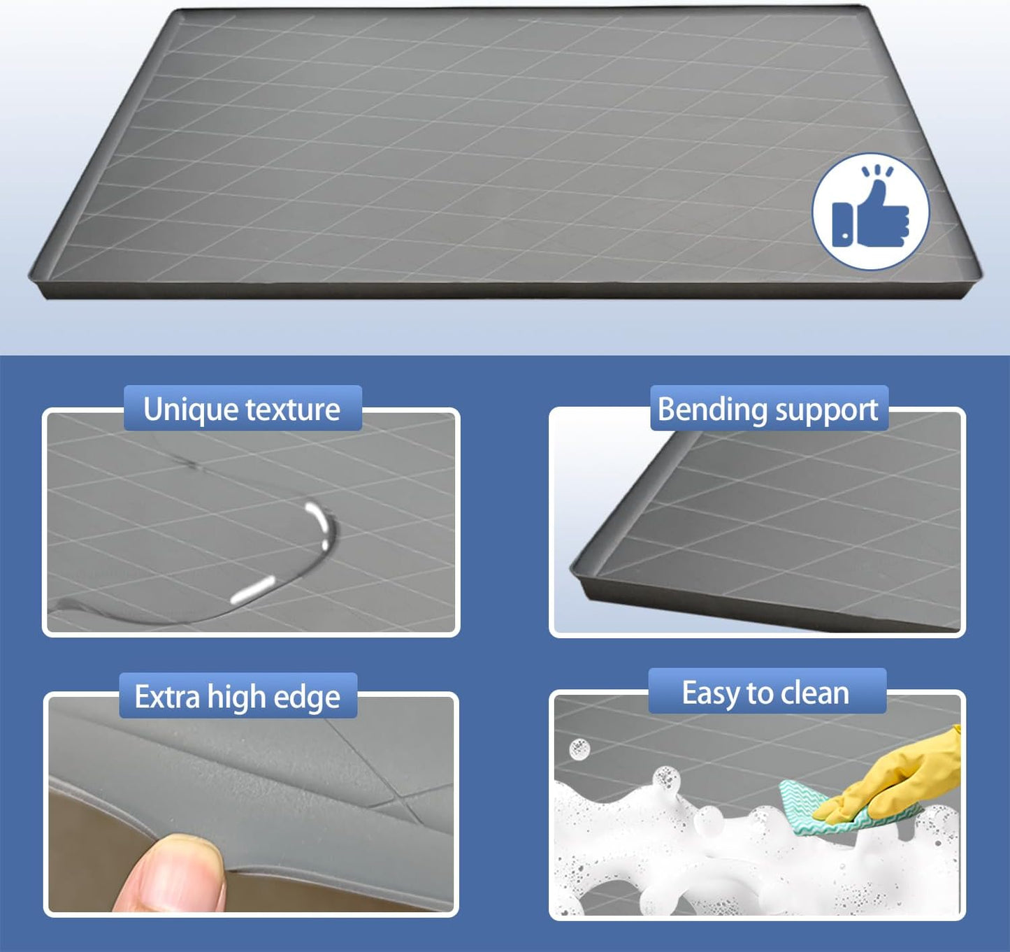 34"x22" Thickened Silicone Sink Mat - Kitchen & Bathroom,Leak-Proof Cabinet Liner with Raised Edges,Non-Slip Grip,Waterproof Counter Protector,Heat-Resistant & Easy to Clean