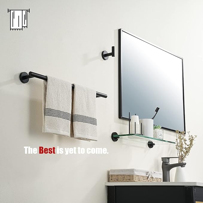 JQK Black Towel Bar, 20.5 Inch 304 Stainless Steel Thicken 0.8mm Towel Rack Bathroom, Towel Holder Matte Black Wall Mount, Useable Length 18 Inch 2 Pack, TB110L18-PB-P2