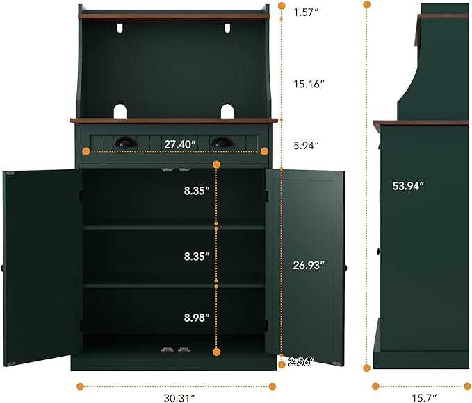54" Kitchen Pantry Storage Cabinet with Doors and Adjustable Shelves, Green Freestanding Microwave Cabinet with Drawer for Kitchen, Coffee Bar, Living Room