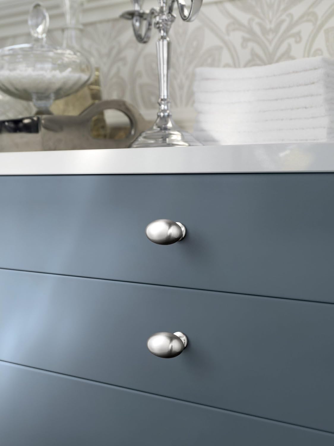 Goo-Ki 1.2 Inch(36MM) Oval Satin Nickel Drawer Knobs, Modern Zinc Alloy for Cabinet Knobs for Dresser,6 Packed