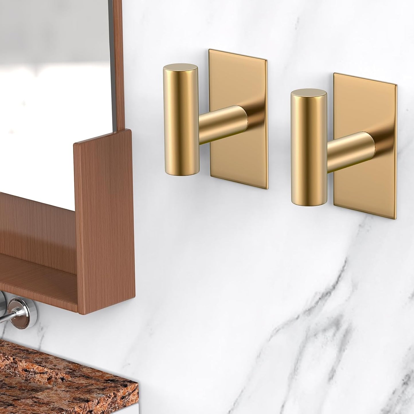 VAEHOLD Wall Towel Hooks, Heavy Duty Sticky Holder Waterproof Towel Hooks for Hanging Coat, Clothes, Closet Hook Wall Mount for Kitchen (Gold, 2 Pack)