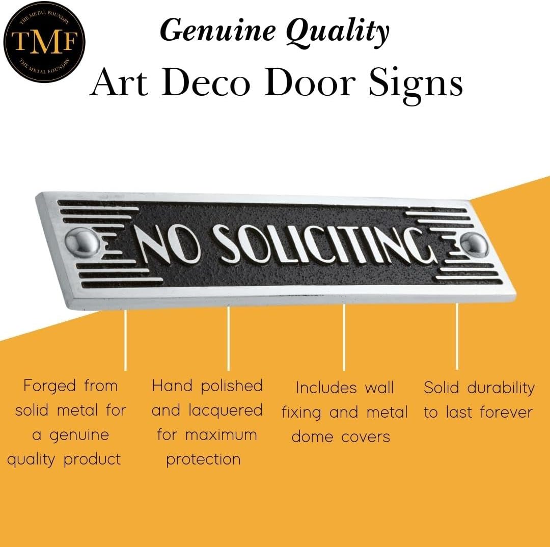 The Metal Foundry No Soliciting Metal Door Sign. Art Deco Style Home Décor Accessories Door Or Wall Aluminium Plaque. Handmade In England.
