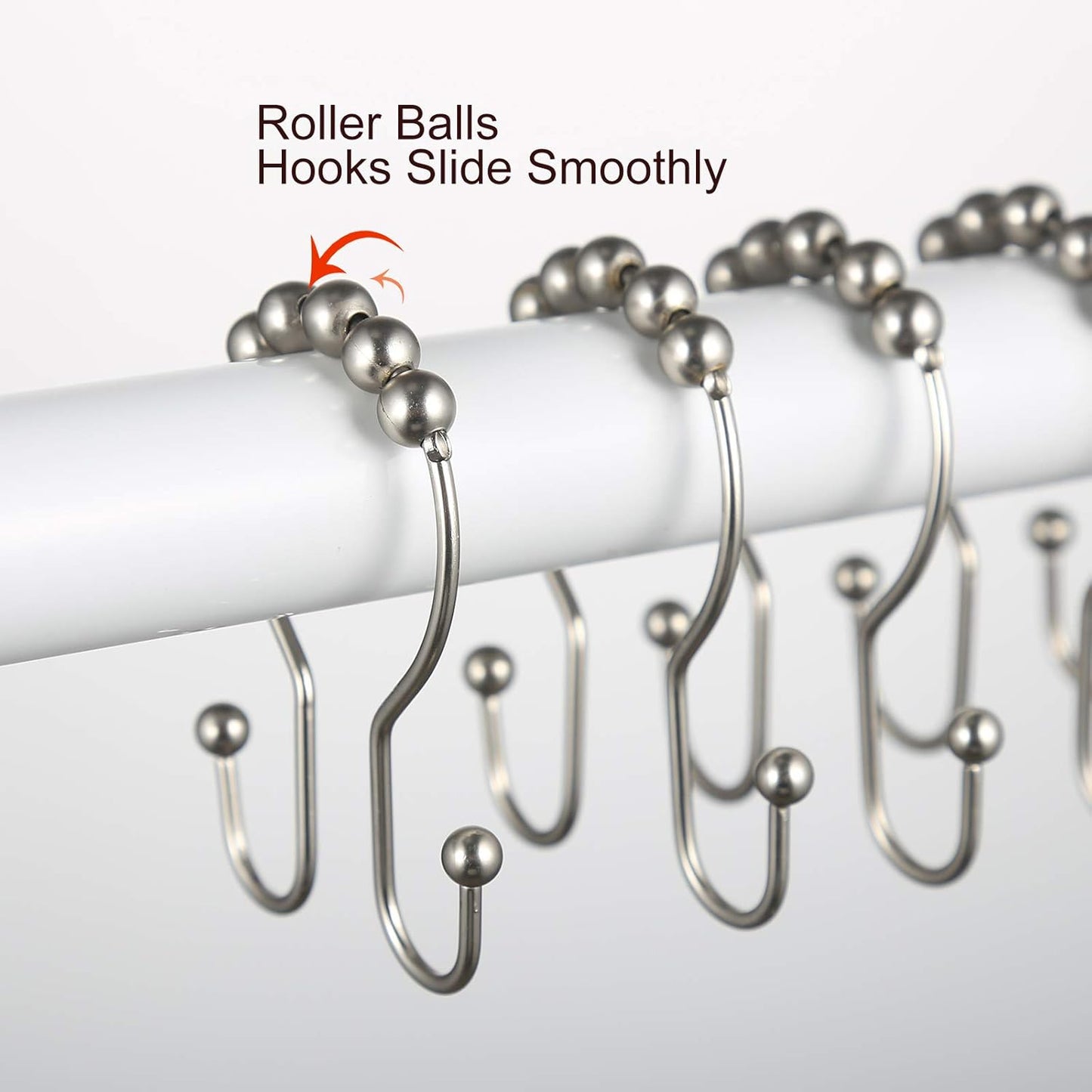 Goowin Shower Curtain Hooks, 12 Pcs Shower Curtain Rings, Stainless Steel Shower Curtain Hooks Rings Rust Proof, Smooth Sliding Anti-Drop Double Shower Hooks for Shower Curtain, Rods (Matte Nickel)