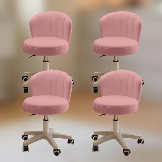 Small Desk Chair Round Rolling Chair with Back PU Leather Height Adjustable Swivel Vanity Work Computer Stool Chair for Home Office Bedroom, Set of 4