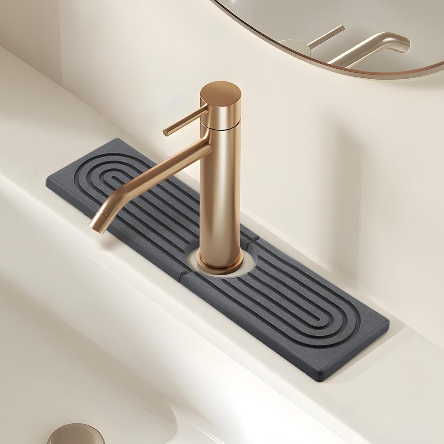 Kitchen Sink Faucet Mat, Super Absorbent Diatomaceous Earth Kitchen Sink Mat Prevents Water Pooling in Sinks, Sink Splash Guard for Kitchen Bathroom Keeps Countertops Dry (Dark Grey)