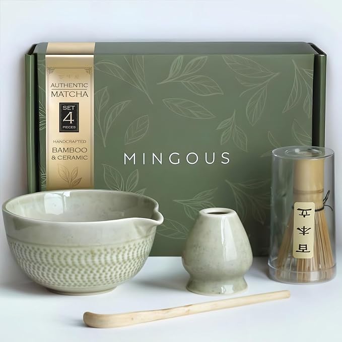 Matcha Set Ceramic kit With Bamboo Whisk Scoop Bowl And Holder For Authentic Japanese Tea Ceremony Smooth Pour Easy Clean Experience Gift For Matcha Lovers (Green)