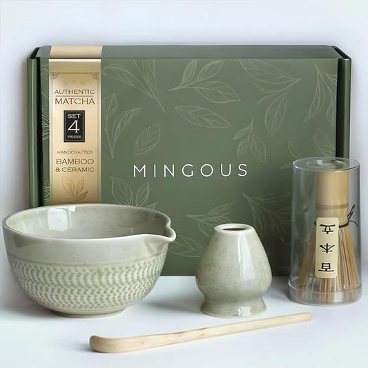 Matcha Set Ceramic kit With Bamboo Whisk Scoop Bowl And Holder For Authentic Japanese Tea Ceremony Smooth Pour Easy Clean Experience Gift For Matcha Lovers (Green)