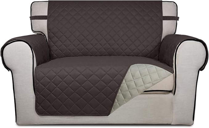 PureFit Reversible Quilted Sofa Cover, Water Resistant Slipcover Furniture Protector, Washable Couch Cover with Non Slip and Elastic Straps for Kids, Dogs, Pets (Oversized Chair, Chocolate/Beige)