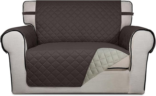 PureFit Reversible Quilted Sofa Cover, Water Resistant Slipcover Furniture Protector, Washable Couch Cover with Non Slip and Elastic Straps for Kids, Dogs, Pets (Oversized Chair, Chocolate/Beige)