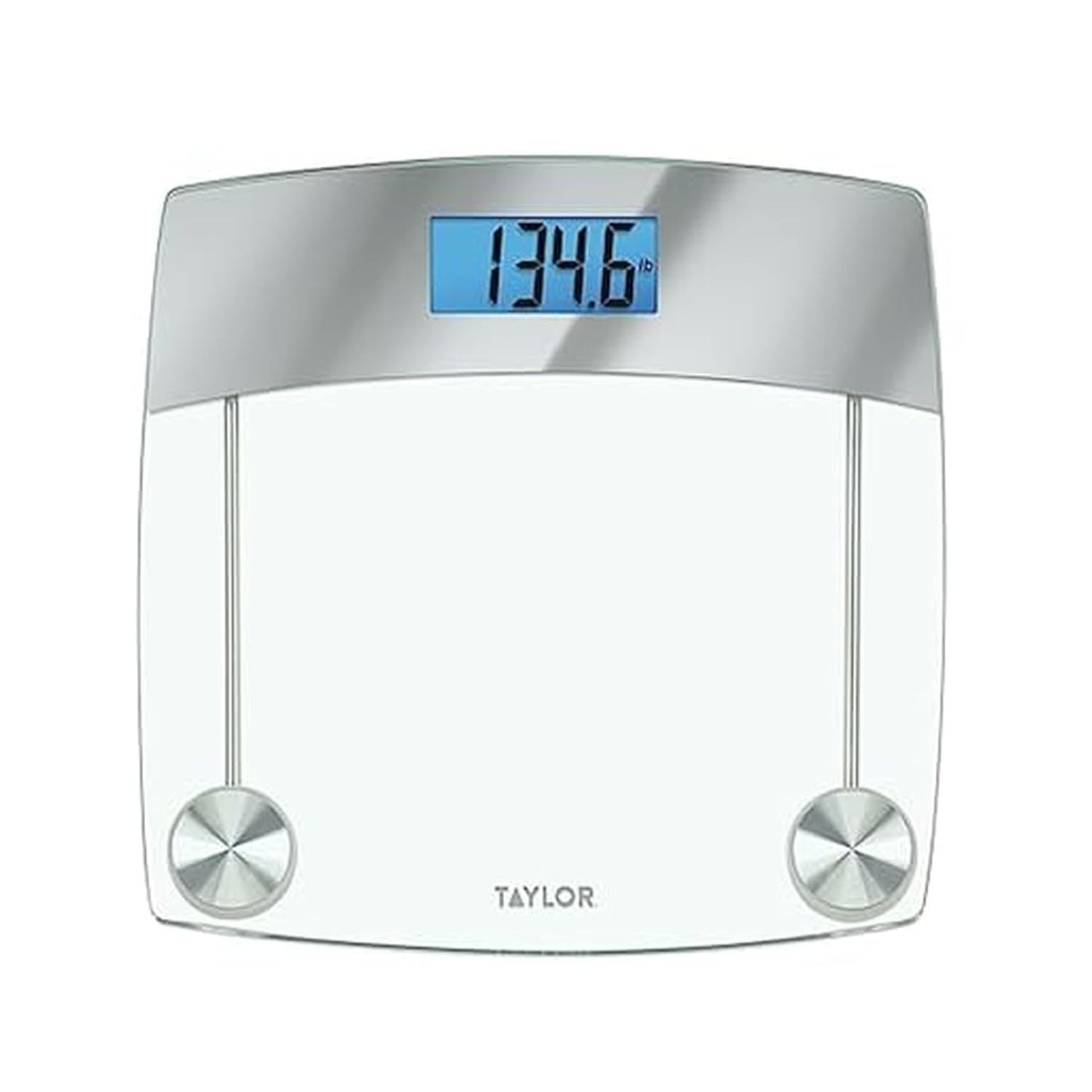 Taylor Digital Scales for Body Weight, Extra Highly Accurate 440 LB Capacity, Unique Blue LCD, Stainless Steel Accents GlassPlatform, 12.4 x 12.4 Inches, Clear