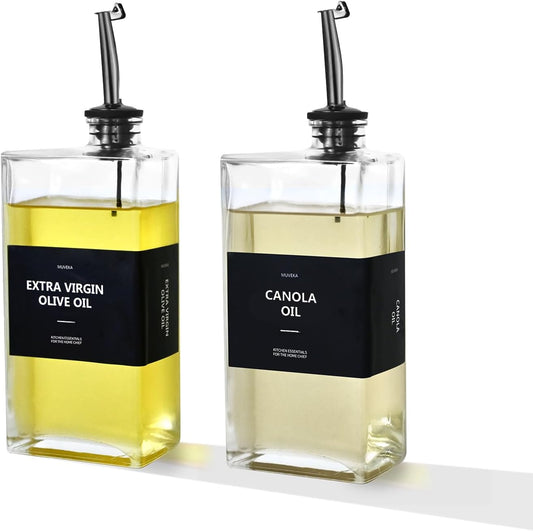 Olive Oil Dispenser Bottle for Kitchen, 16.9 oz/ 500 ml Cooking Oil Container, Glass Oil Dispenser Set, Glass Cruet for Oil with Pourer Spouts, Coffee Syrup Dispenser