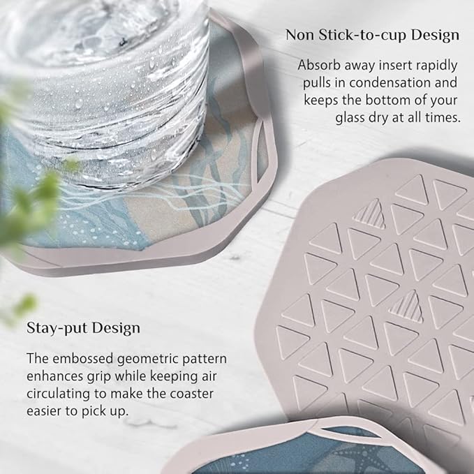 UMIRRO Absorbent Drink Coasters, Coastal Themed Cup Mat for Beach Lovers, Ocean Inspired Coffee Table Decor, Small Unique Birthday Gift Ideas for Men, Dad, Him, Women Mom, Her, 4", Bule, Set of 6