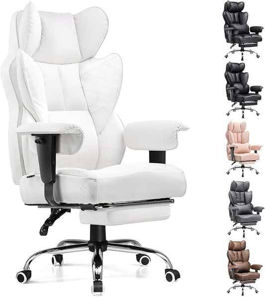 COMHOMA Big and Tall Office Chair 400LBS Wide Ergonomic Gaming Chair with Deluxe Embossing Designed Leather with Foot Rest,150°Reclining Adjustable Armrests Pocket Spring Back Support and Pillow