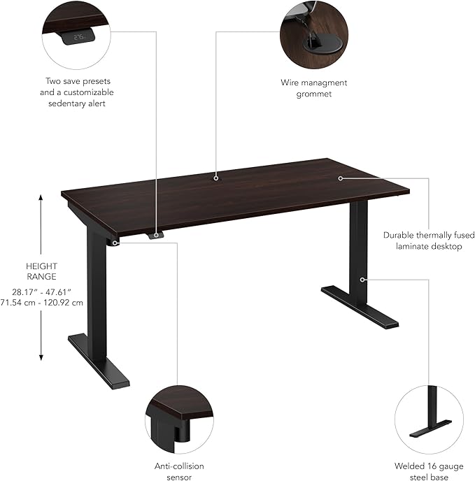 Bush Business Furniture 60-inch Electric Height Adjustable Standing Desk, Ergonomic Sit-Stand Computer Table for Home and Professional Office, Move 40 Series, Black Walnut with Black Base