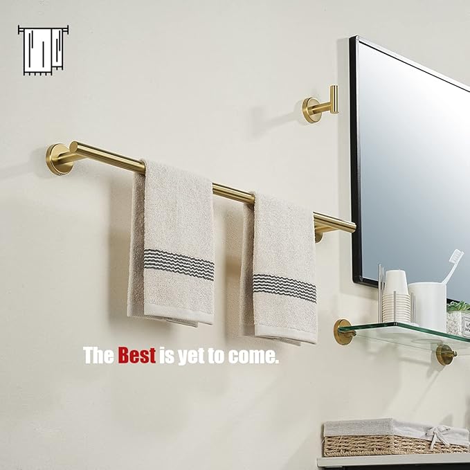 JQK Bath Towel Bar, 27 Inch Brushed Light Gold Towel Rack Bathroom, 304 Stainless Steel Thicken 0.8mm Towel Holder Wall Mount, Useable Length 24 Inch 2 Pack, TB110L24-BG-P2