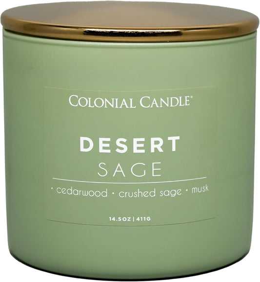Colonial Candle Desert Sage Scented Jar Candle, Pop of Color Collection, 3 Wick, 14.5 oz - Up to 60 Hours Burn
