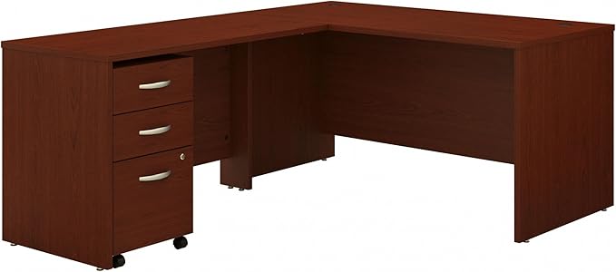 Bush Business Furniture Series C 60W L Shaped Desk with 3 Drawer Mobile File Cabinet in Mahogany
