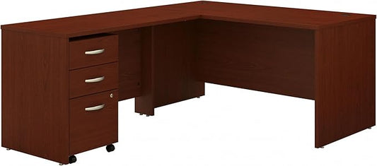 Bush Business Furniture Series C 60W L Shaped Desk with 3 Drawer Mobile File Cabinet in Mahogany