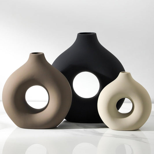 Ceramic Vase Home Table Decor - Flower Vases Set of 3 Small Living Room Centerpiece Decorations for Shelf Bedroom Office Kitchen Dining Desk Modern Aesthetic Farmhouse Decorative (Classic)
