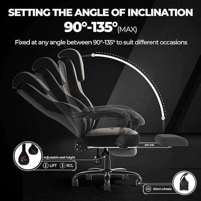 Ergonomic Office Chair with Adjustable Headrest and Footrest, High Back Computer Desk Chair with Linkage Armrests, Reclining Swivel Chair for Home Office, Executive Office Chair (Black2)