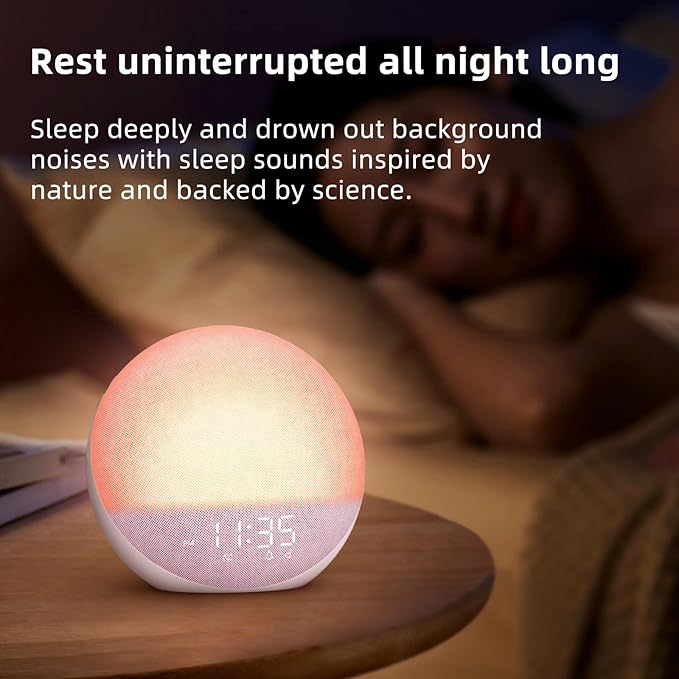 Sunrise Alarm Clock White Noise Machine: Natural Wake Up Light - Dimmable Clock with Bluetooth Speaker for Bedroom - 25 Sleep Sounds for Baby Adults Kids Sakura Pink