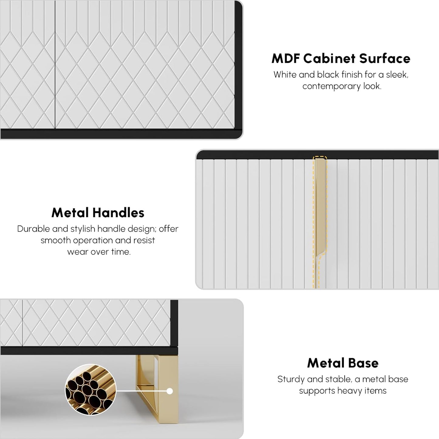 homary 59" Buffet Sideboard Cabinet with Storage – Modern Kitchen Server Table with 4 Doors & Adjustable Shelves, Stainless Steel Frame for Dining Room, Living Room, Entryway