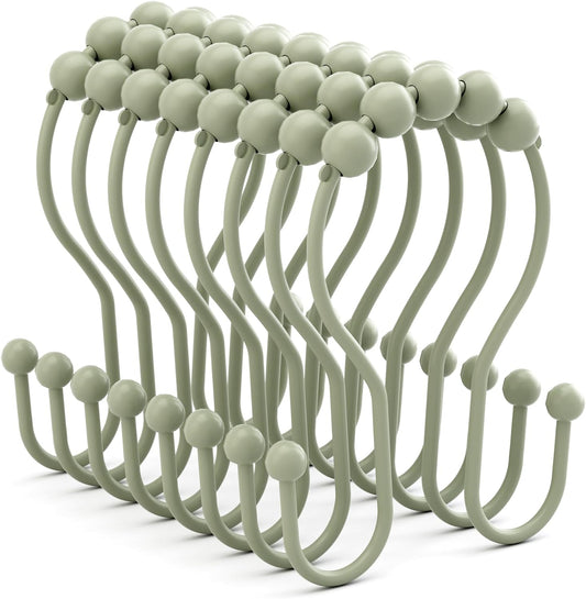 Sage Green Shower Curtain Hooks Shower Curtain Rings Rust Proof Sturdy Metal Double Shower Curtain Hooks, Shower Hooks for Shower Curtain Bathroom Shower Rod Hooks Hangers