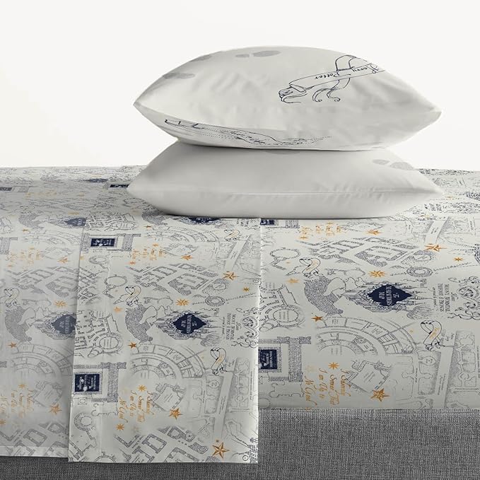 Jay Franco Kids Sheet Set with Fitted, Flat Sheets & Pillow Cover - Ultra-Soft Bedding with Pillowcase for Room Decor, Beige - Harry Potter, 4 Piece Queen