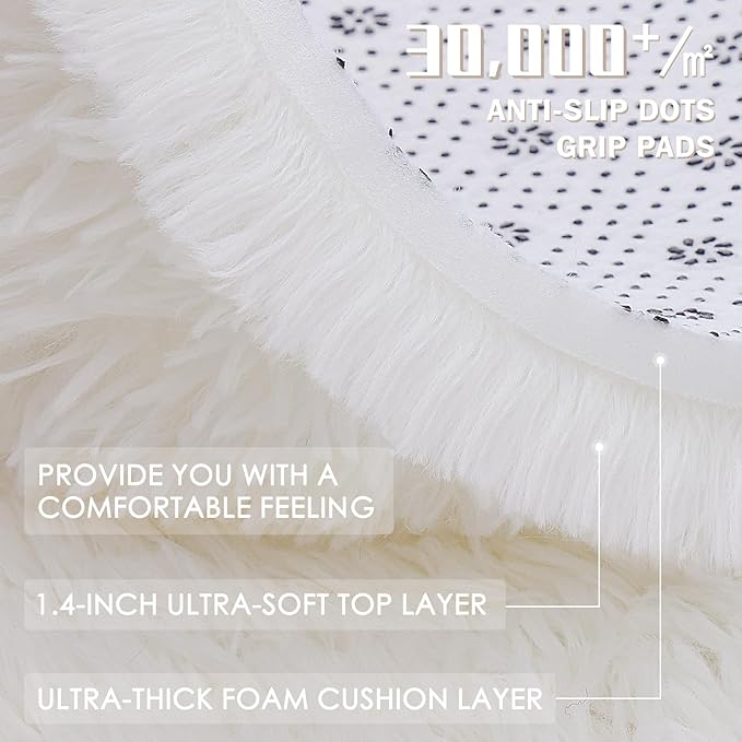 OLANLY Area Rugs for Living Room Bedroom, Machine Washable 4x5.9 ft Soft Fluffy Shaggy Bedside Rug, Indoor Floor Carpet for Kids Girls and Boys, Dorms, Nursery Rooms, Home Decor Aesthetic, Ivory