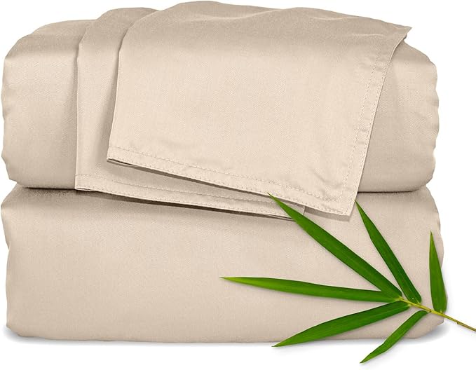 King Sheets by Pure Bamboo, Genuine 100% Organic Viscose Derived from Bamboo Bed Sheet Set, Luxuriously Soft & Cooling, Double Stitching, Lifetime Quality Promise (King, Almond)