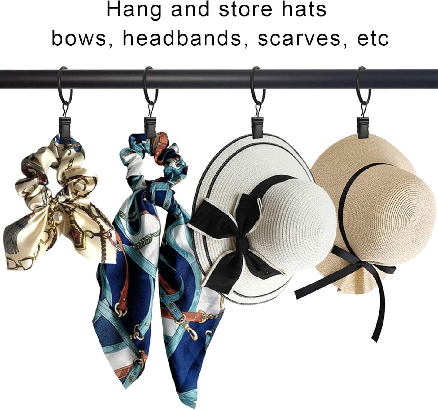 40 Pack Curtain Rings with Clips, Drapery Clips with Rings, Drapes Rings 1.26 in Interior Diameter, Fits up to 1 in Curtain Rod, Black